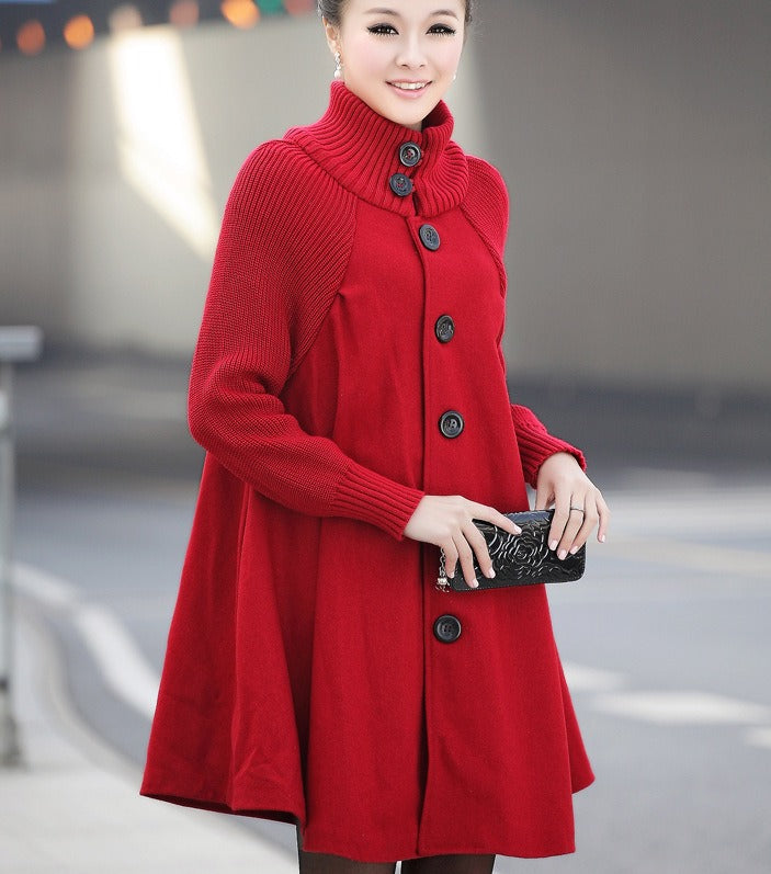 New oversized women's mid length loose fitting woolen coat cape woolen windbreaker coat - Mammalook