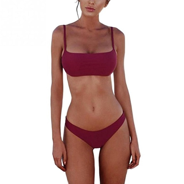 Summer Women Solid Bikini Set Push-up UnPadded Bra Swimsuit Swimwear Triangle Bather Suit Swimming Suit Biquini