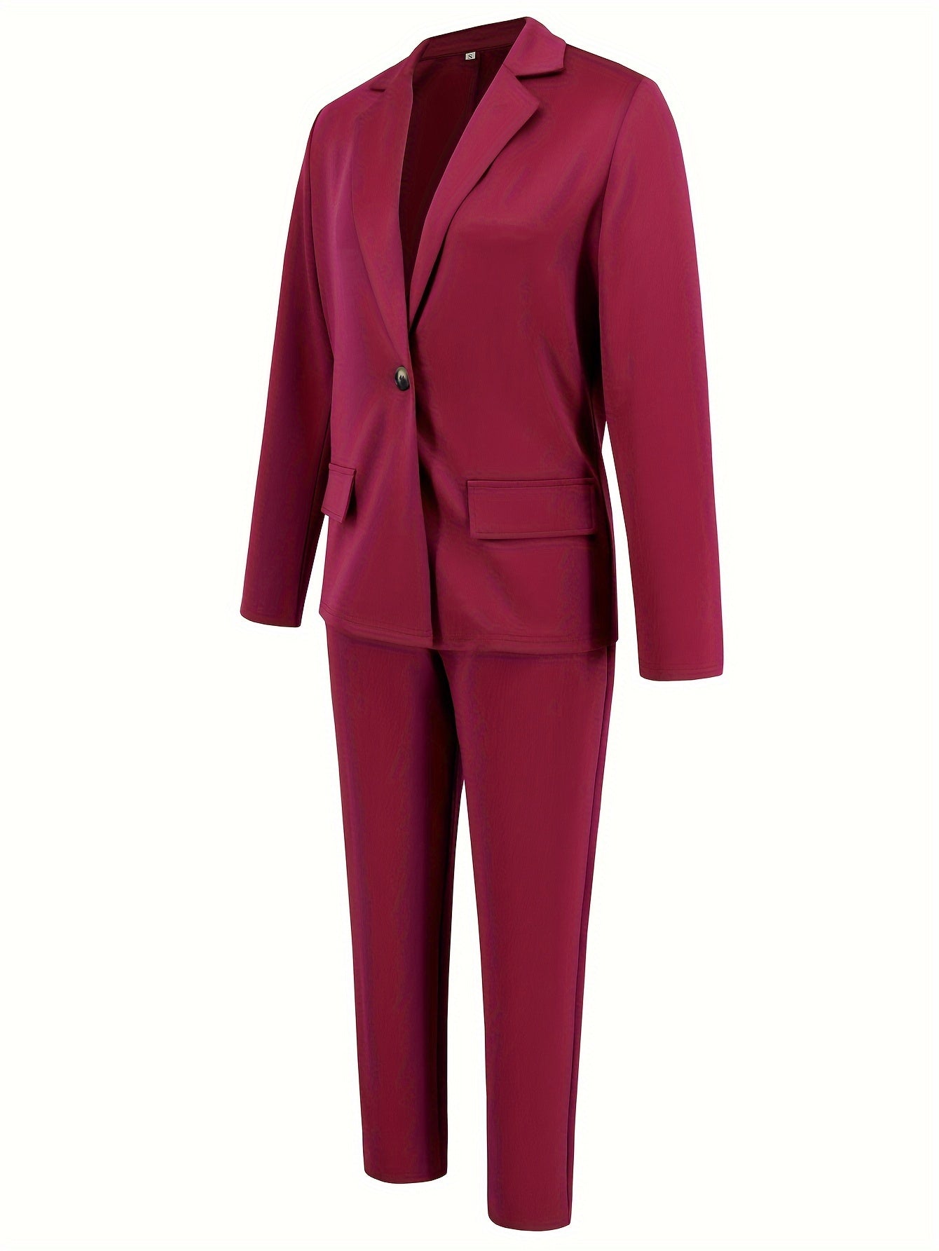 Casual Office & Work Pants Set, Single Breasted Lapel Blazer & Solid Color Simple Pants, Women's Clothing