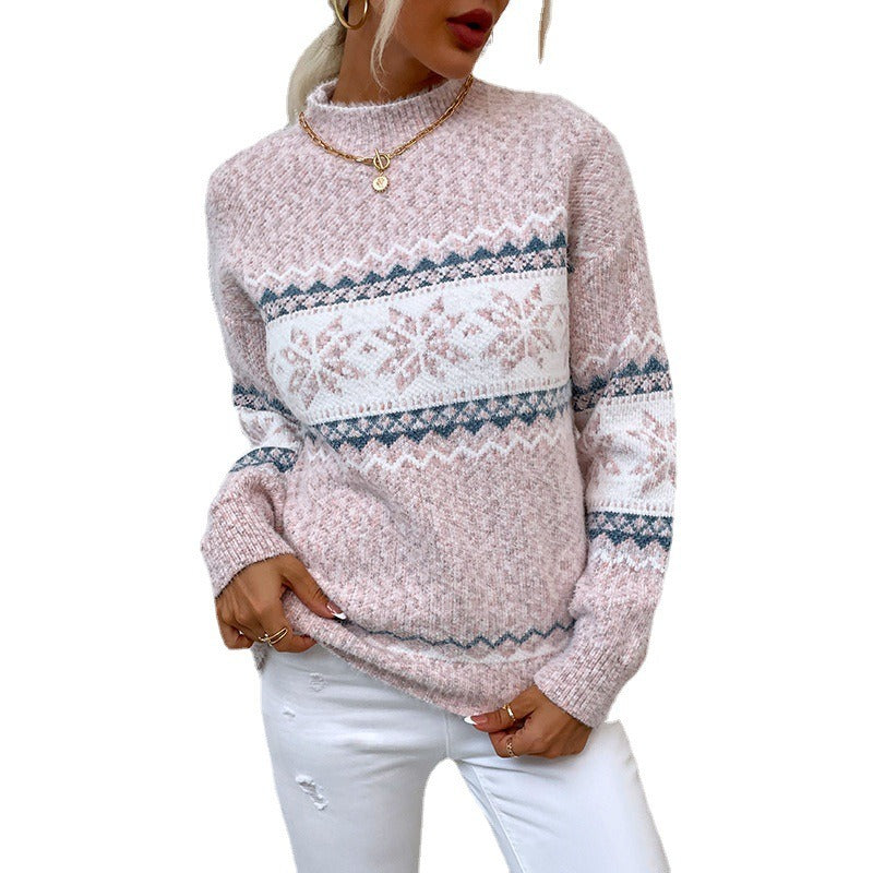 Weihnachten Strickwaren Herbst Und Winter Neue Semi Hohe Kragen Schneeflocke Pullover