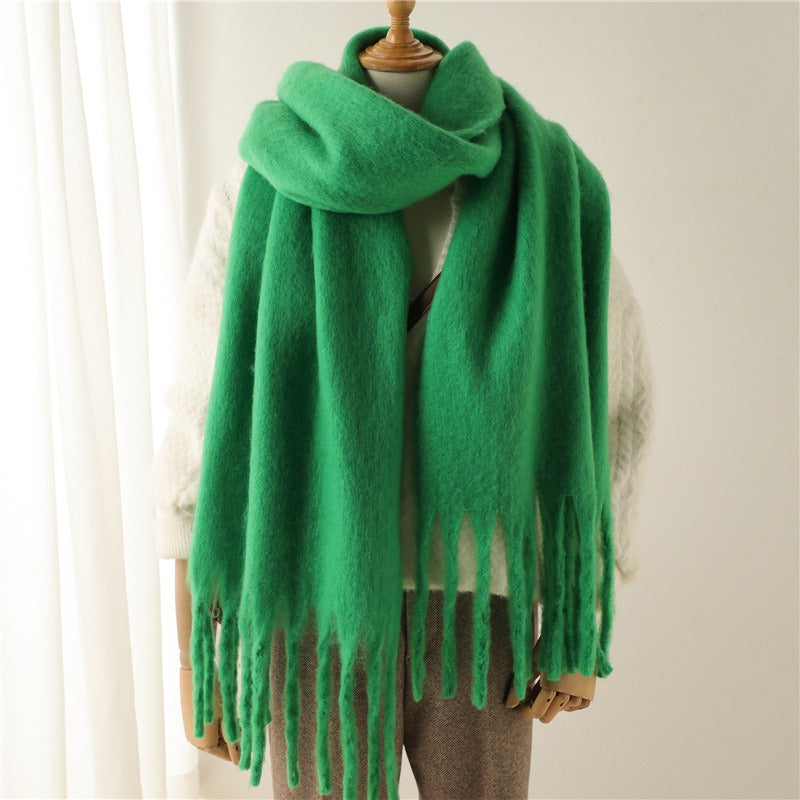 Mohair Scarf Solid Color Versatile Winter Warmth Lengthened Tassel Neck Scarf for Men and Women with Thick Beads Scarf - Mammalook