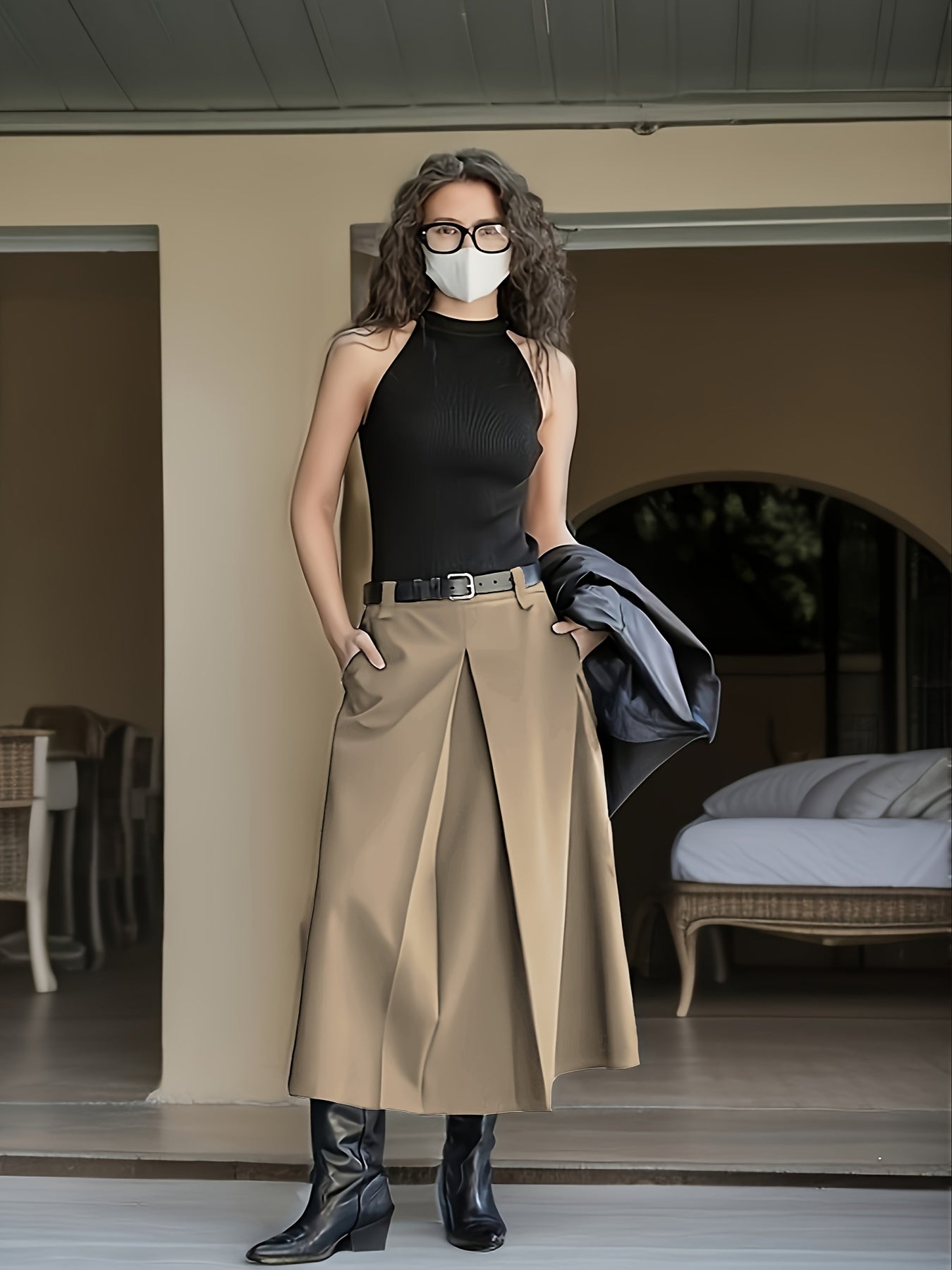 Solid Pleated Skirt, Casual Fashion Maxi Skirt With Pocket, Women's Clothing