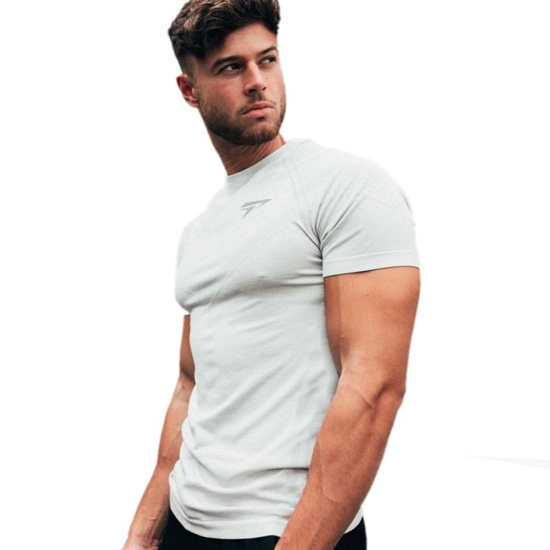 Fitness Brother Herren-Laufsport-T-Shirt mit schmaler Passform, kurzärmelig, schnelltrocknende Kleidung, Milchseide, schnelltrocknendes Trainings-T-Shirt