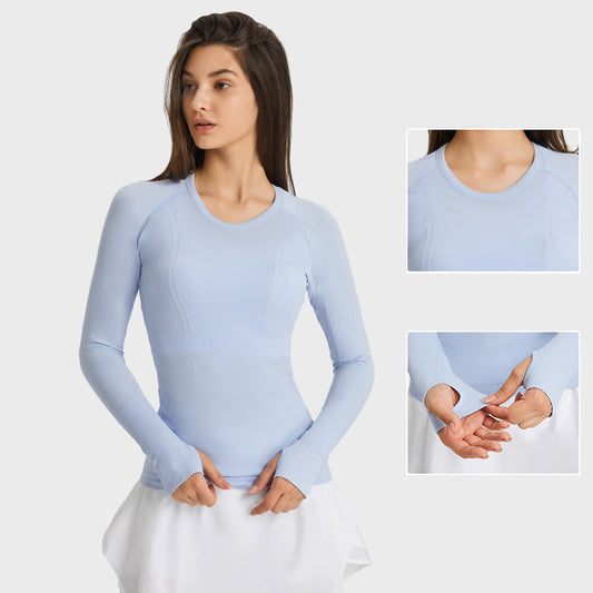 New Women's Long Sleeve Round Neck Sports T-shirt Running Fitness Top Slim Breathable Yoga Clothing