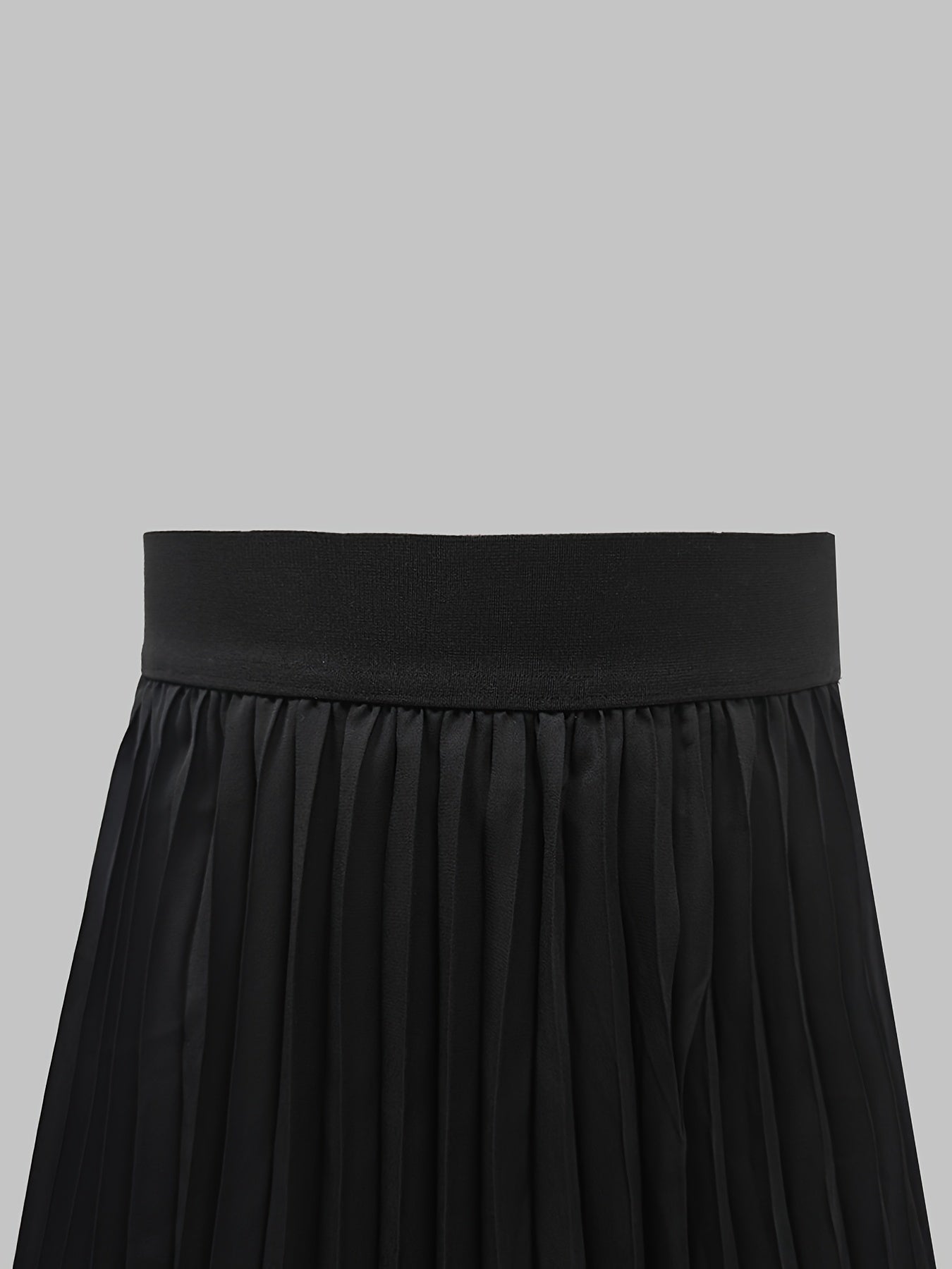 Solid Color Elastic High Waist Skirt, Elegant A-line Pleat Midi Skirt For Spring & Summer, Women's Clothing