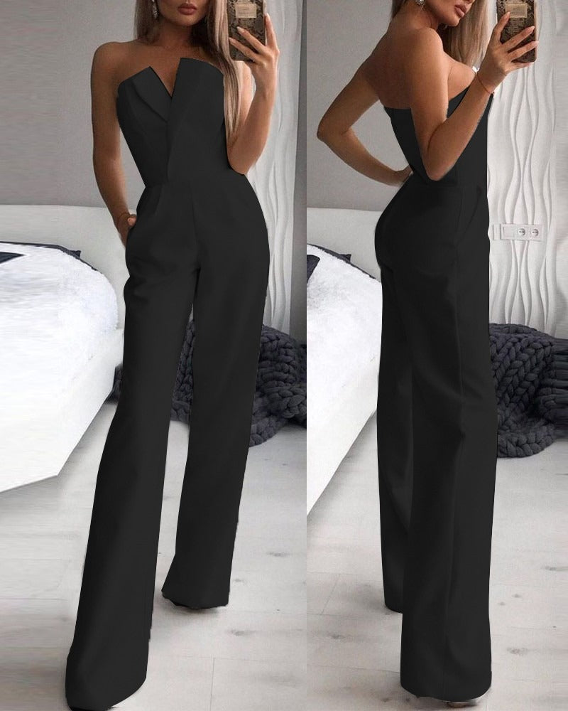 Jumpsuit mit schrägem Kragen und mittlerer Taille für einen stylischen Pendler-Jumpsuit