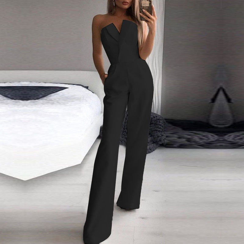 Jumpsuit mit schrägem Kragen und mittlerer Taille für einen stylischen Pendler-Jumpsuit