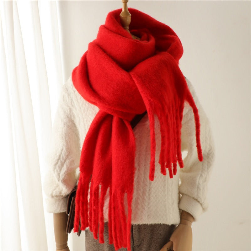 Mohair Scarf Solid Color Versatile Winter Warmth Lengthened Tassel Neck Scarf for Men and Women with Thick Beads Scarf - Mammalook