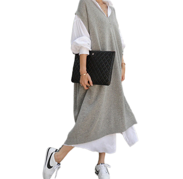 Long vest jacket over knee dress - Mammalook