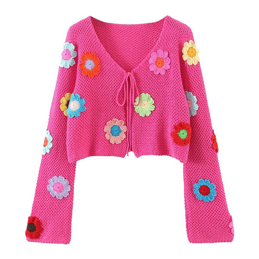 Autumn New Fashion Flower Lace Knitted Cardigan Sweater Women