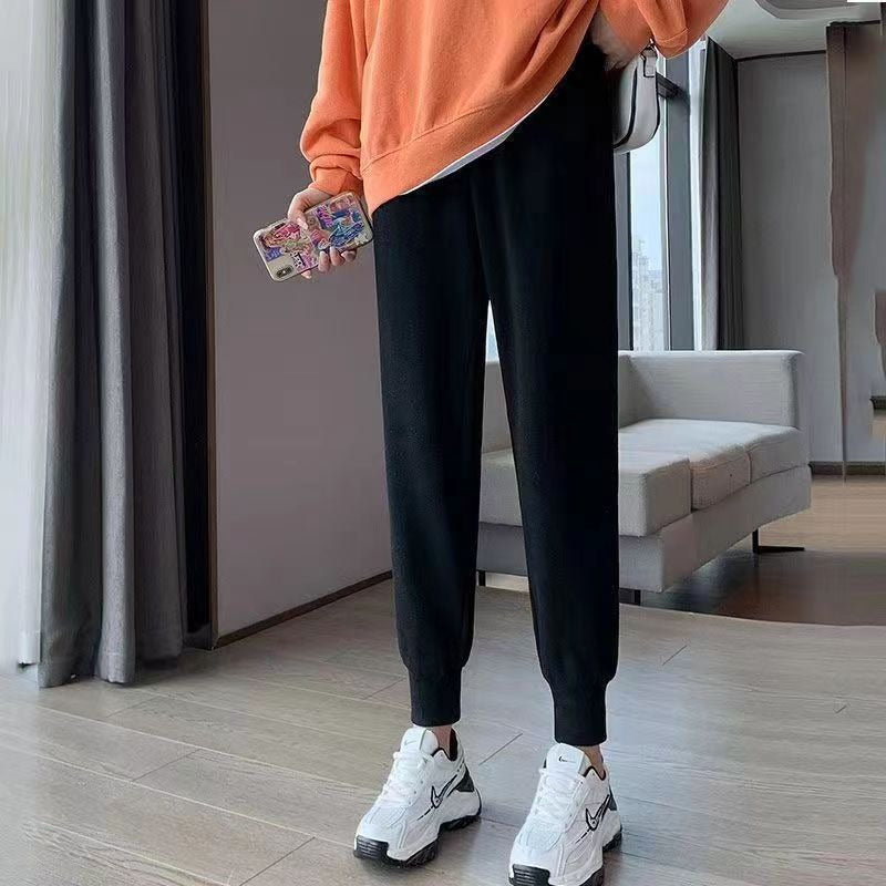 Women Thicken Cotton Sweatpants Autumn Winter Elastic Waist Bundle Foot Straight Trousers Fleece Warm Loose Casual Pants