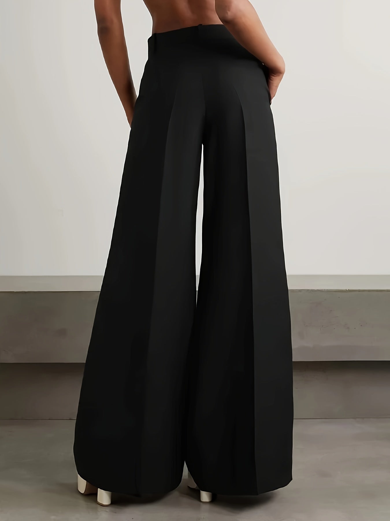 Solid Color Wide Leg Loose Pants, Elegant High Waist Simple Pants For Spring & Fall, Women's Clothing