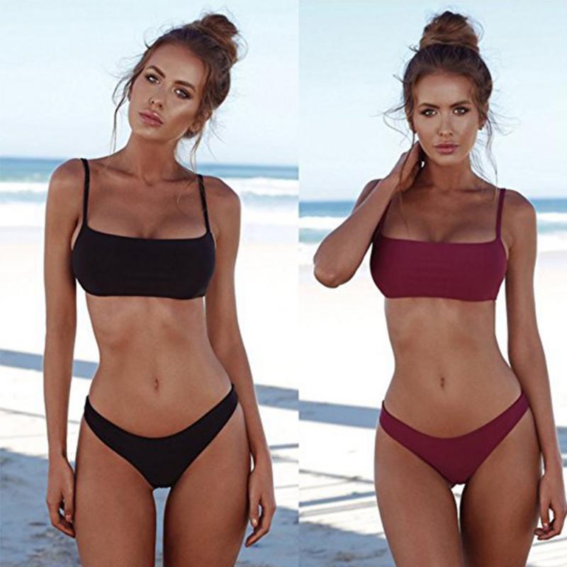 Summer Women Solid Bikini Set Push-up UnPadded Bra Swimsuit Swimwear Triangle Bather Suit Swimming Suit Biquini