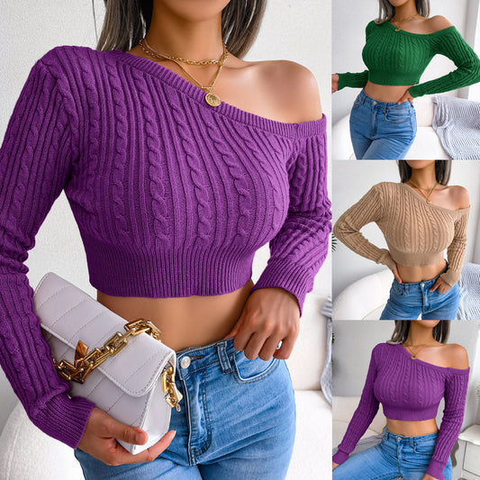 Twist Strapless Long-Sleeved Short Knitted Sweater