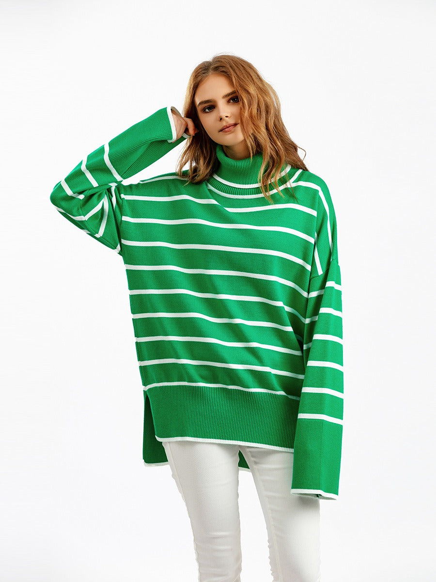 Elegant Autumn Winter Sweater Women Pullovers Loose Striped Casual Knit Chic Jumper Women Sweater