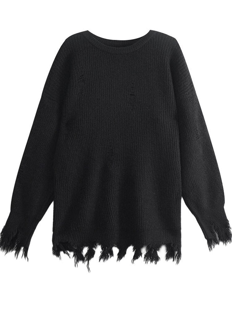 New Fall And Winter Design Sense Niche Retro Japanese Lazy Style Senior Sense Loose Black Sweater - Mammalook