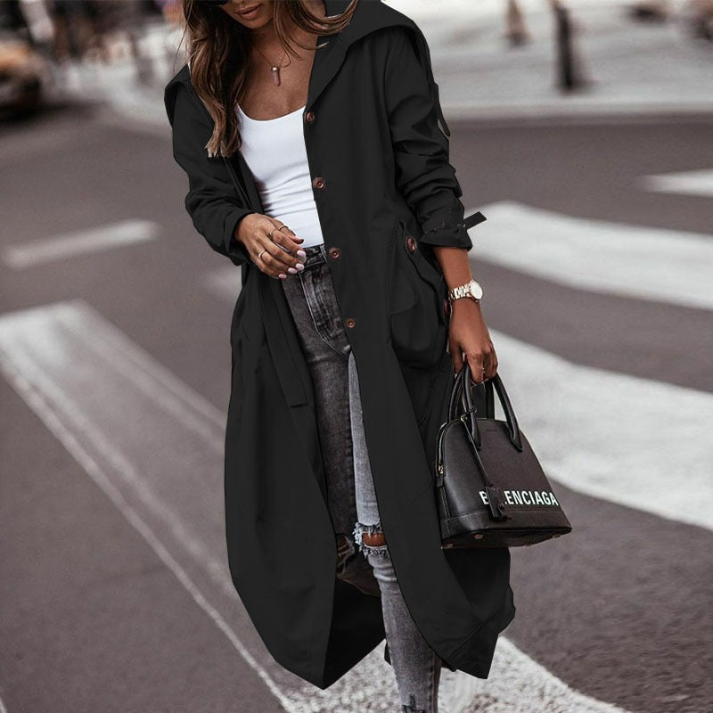 Casual Large Lapel Mid-Length Trench Coat for Women