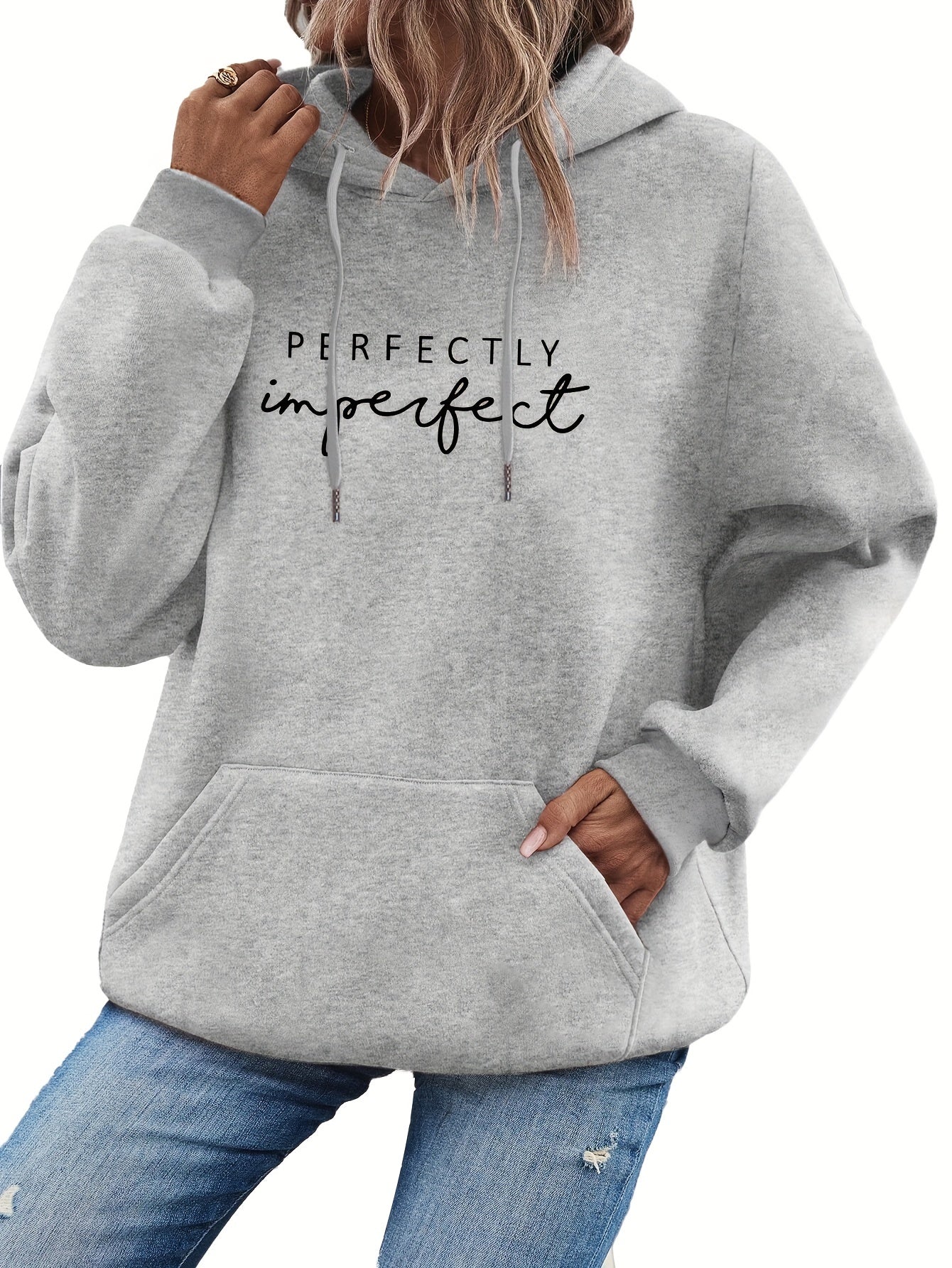 Trendy Letter Print Womens Hoodie - Comfy Kangaroo Pocket & Adjustable Drawstring Hood - Casual Long Sleeve Sweatshirt for Fashion-Forward Ladies