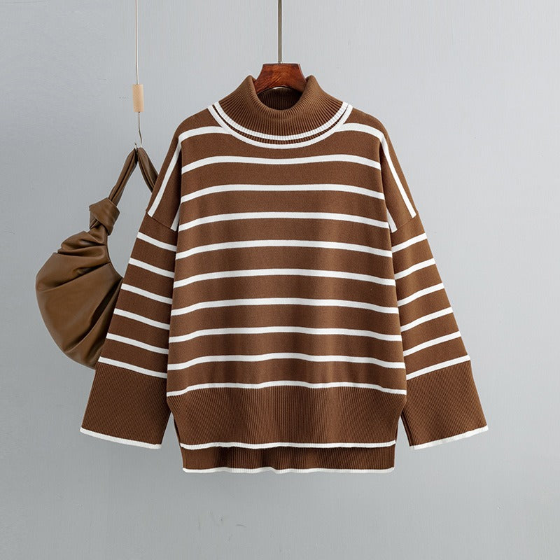 Elegant Autumn Winter Sweater Women Pullovers Loose Striped Casual Knit Chic Jumper Women Sweater