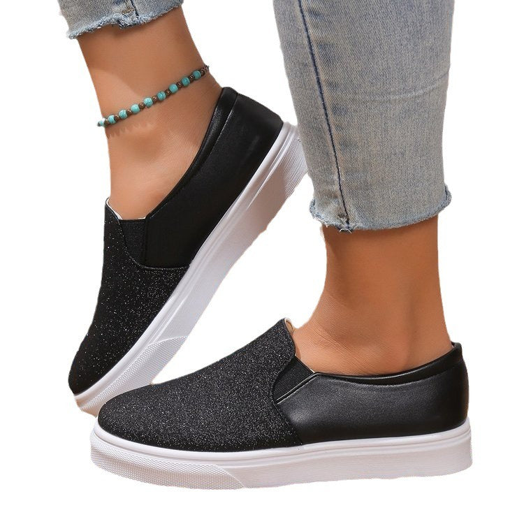 Flache Schuhe mit runder Spitze und Pailletten, Halbschuhe, Wanderschuhe für Damen