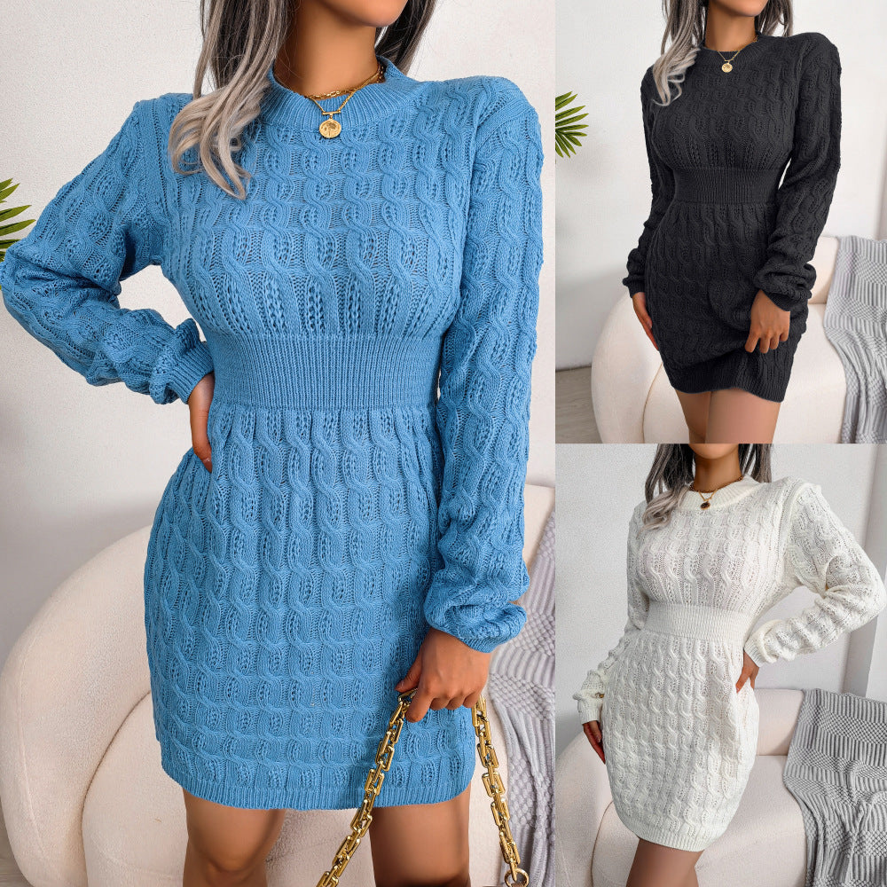 Herbst und Winter Casual Twist Taille Wrap Hip Dress Bottoming Pullover Kleid für Frauen