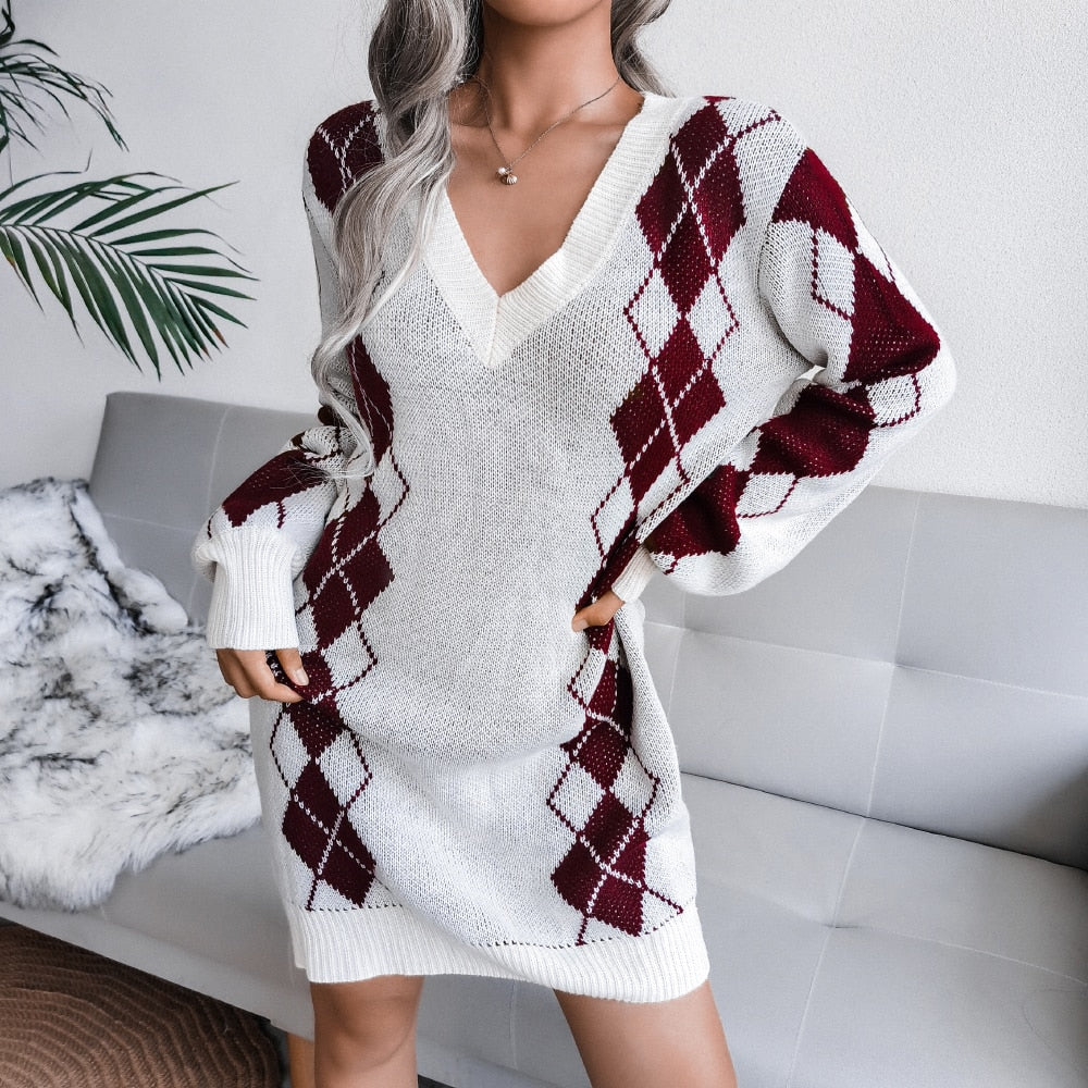 Off Shoulder Knitted Sweater Dresses For Women Autumn Winter Lantern Long Sleeve Dress Ladies Casual Dress White Black