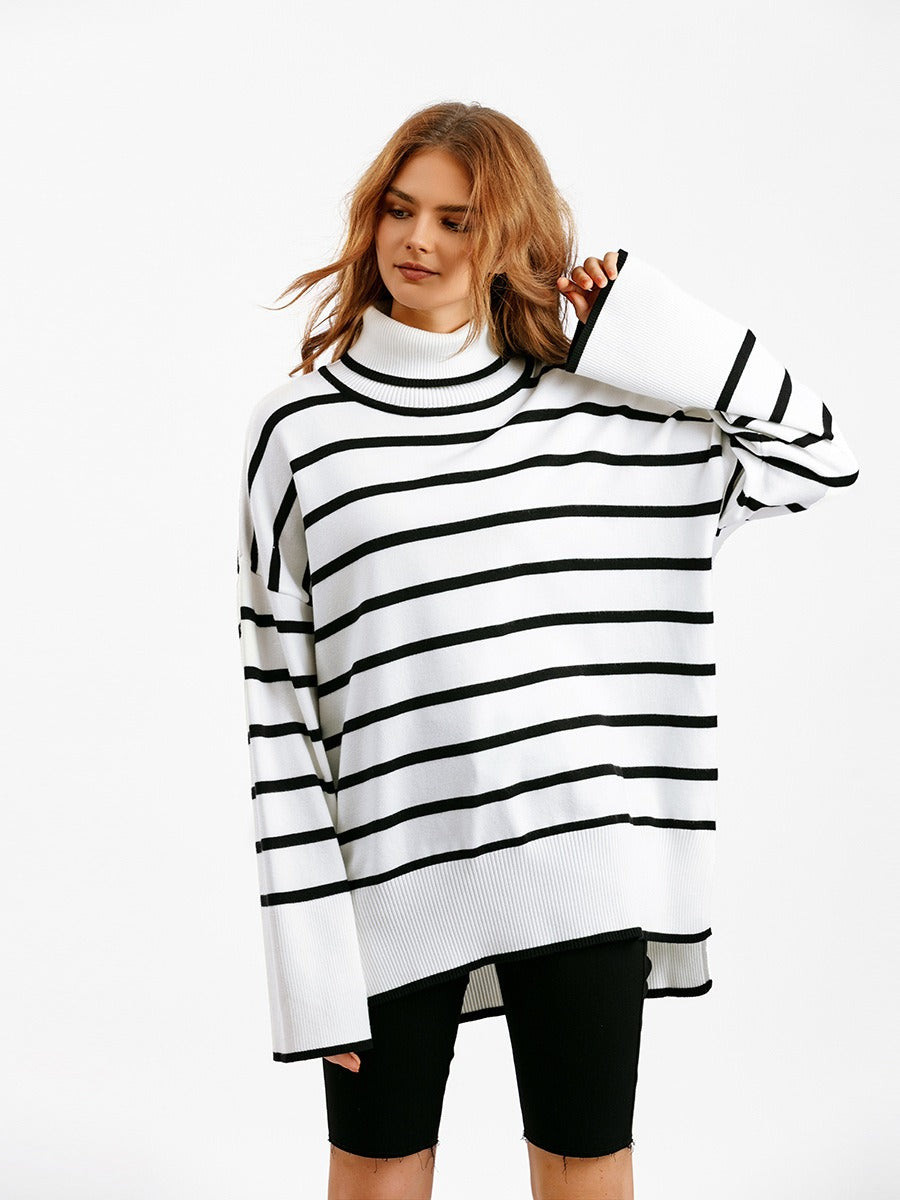 Elegant Autumn Winter Sweater Women Pullovers Loose Striped Casual Knit Chic Jumper Women Sweater