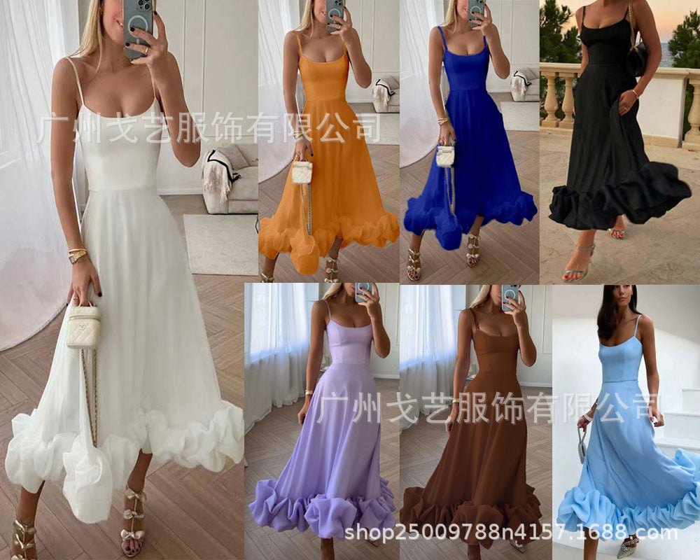 Fashionable suspender, large swing, three-dimensional flower A-line skirt, new product for European and American women's clothing