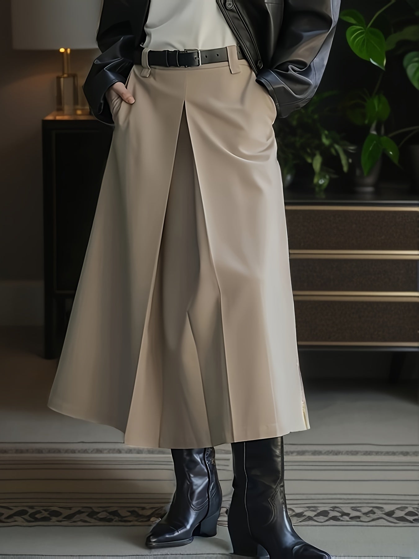 Solid Pleated Skirt, Casual Fashion Maxi Skirt With Pocket, Women's Clothing