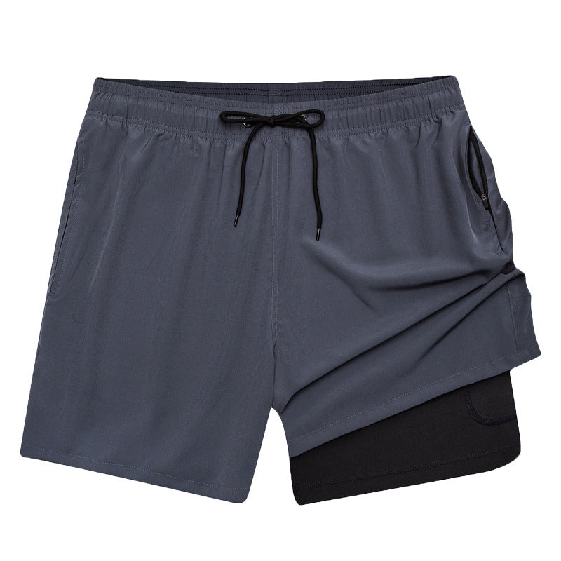 Strandhose für Herren, Reißverschlusstaschen, 2-in-1-Badehose, Shorts in einfarbiger Ausführung, die gegen Verlegenheit, schnelltrocknend und spritzwassergeschützt sind