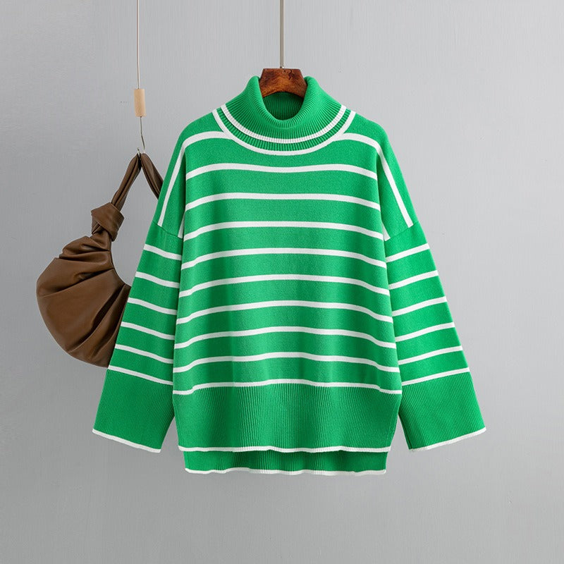 Elegant Autumn Winter Sweater Women Pullovers Loose Striped Casual Knit Chic Jumper Women Sweater