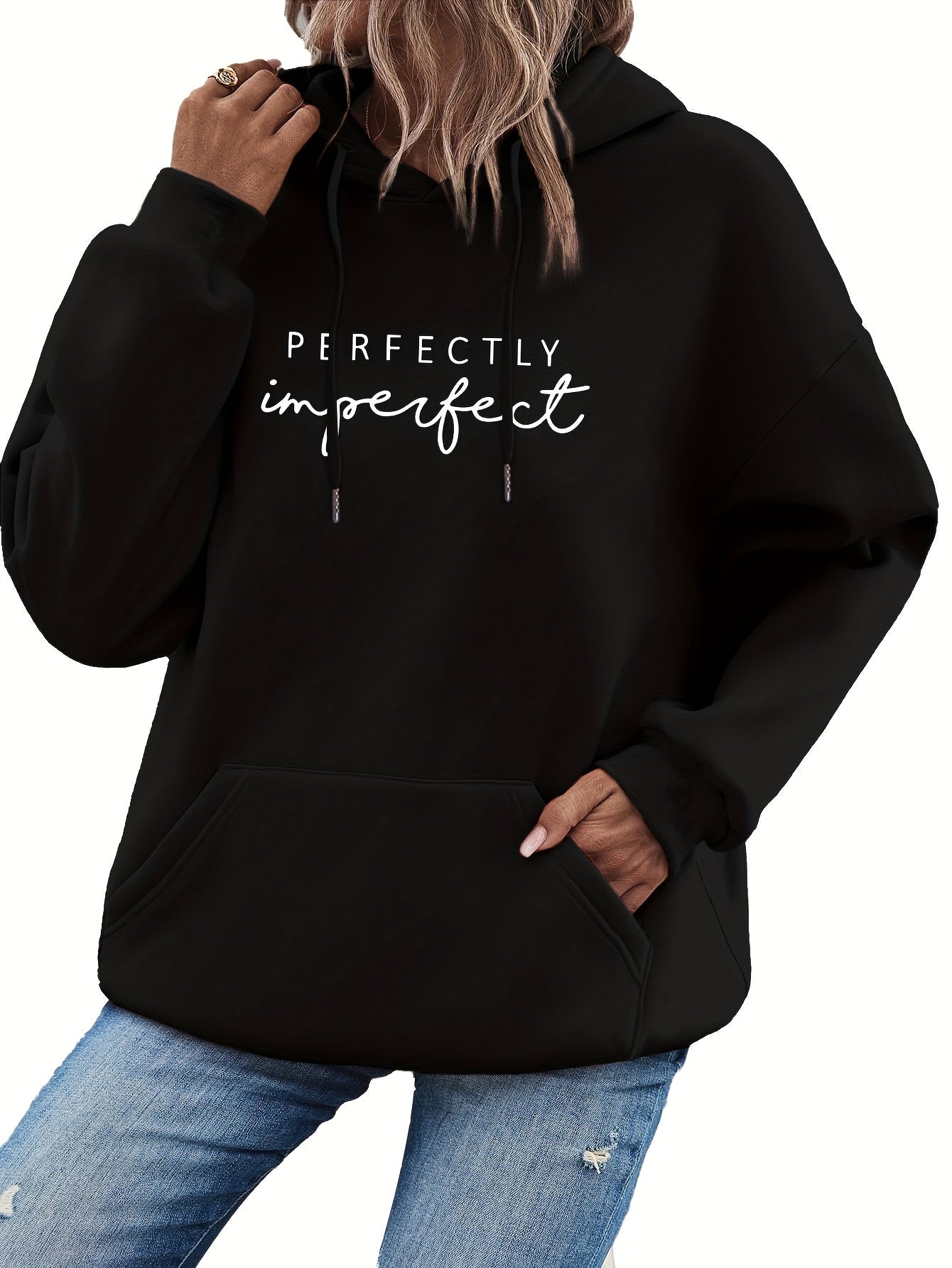 Trendy Letter Print Womens Hoodie - Comfy Kangaroo Pocket & Adjustable Drawstring Hood - Casual Long Sleeve Sweatshirt for Fashion-Forward Ladies