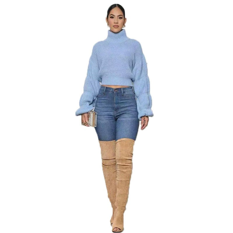 Slim Crop Top Female Elegant Short Pullover Sweaters