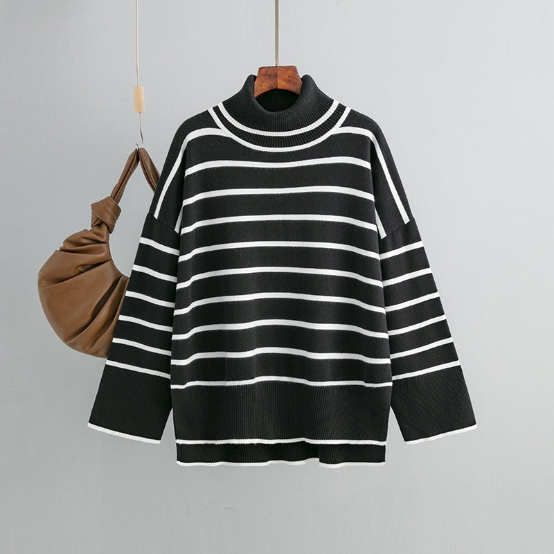 Elegant Autumn Winter Sweater Women Pullovers Loose Striped Casual Knit Chic Jumper Women Sweater