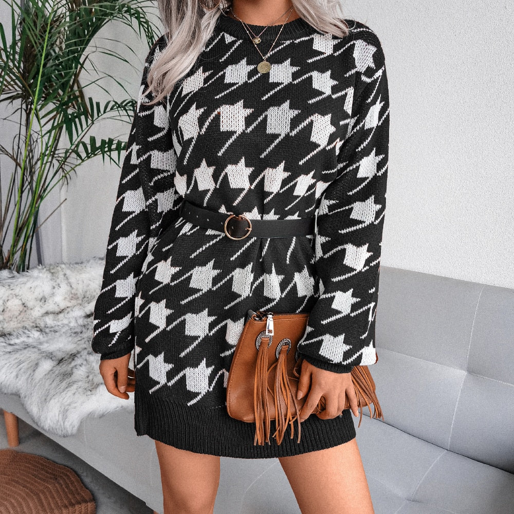 Off Shoulder Knitted Sweater Dresses For Women Autumn Winter Lantern Long Sleeve Dress Ladies Casual Dress White Black