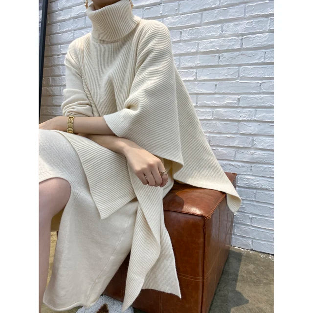 New fashion style Cashmer irregular Knitted Sweater Dress set Female Loose 2 piece suit outfit - Mammalook