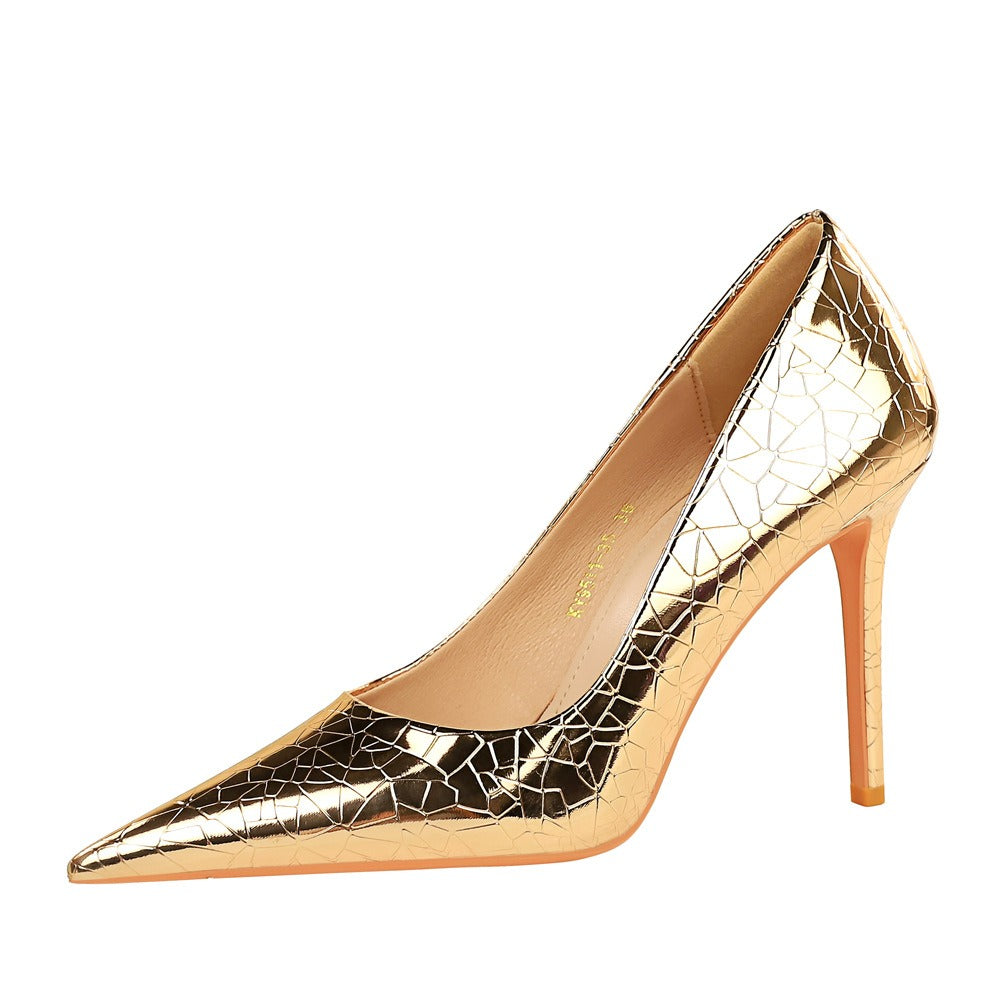 Sexy nightclub thin high heeled shoes stiletto ultra high heeled shallow mouth pointed metal wind single shoes women shoes