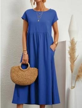 Solid color sleeveless loose pocket cotton linen dress