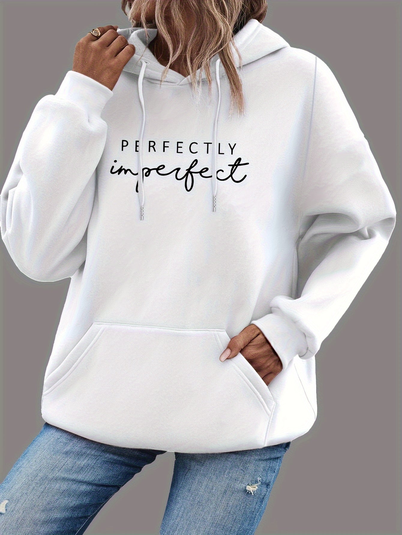 Trendy Letter Print Womens Hoodie - Comfy Kangaroo Pocket & Adjustable Drawstring Hood - Casual Long Sleeve Sweatshirt for Fashion-Forward Ladies