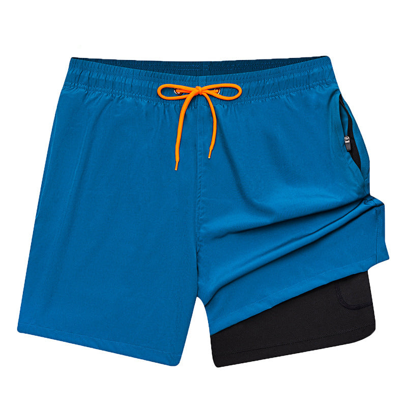 Strandhose für Herren, Reißverschlusstaschen, 2-in-1-Badehose, Shorts in einfarbiger Ausführung, die gegen Verlegenheit, schnelltrocknend und spritzwassergeschützt sind