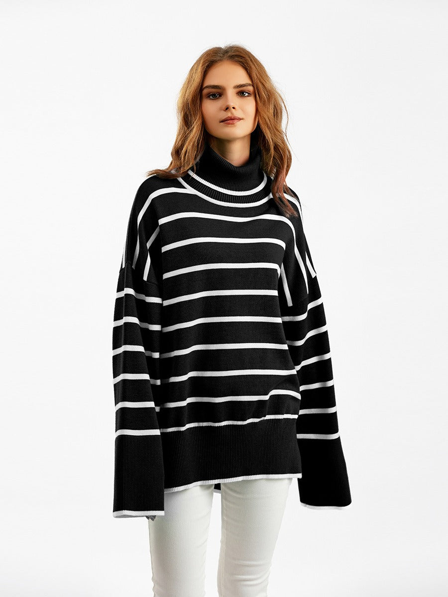 Elegant Autumn Winter Sweater Women Pullovers Loose Striped Casual Knit Chic Jumper Women Sweater