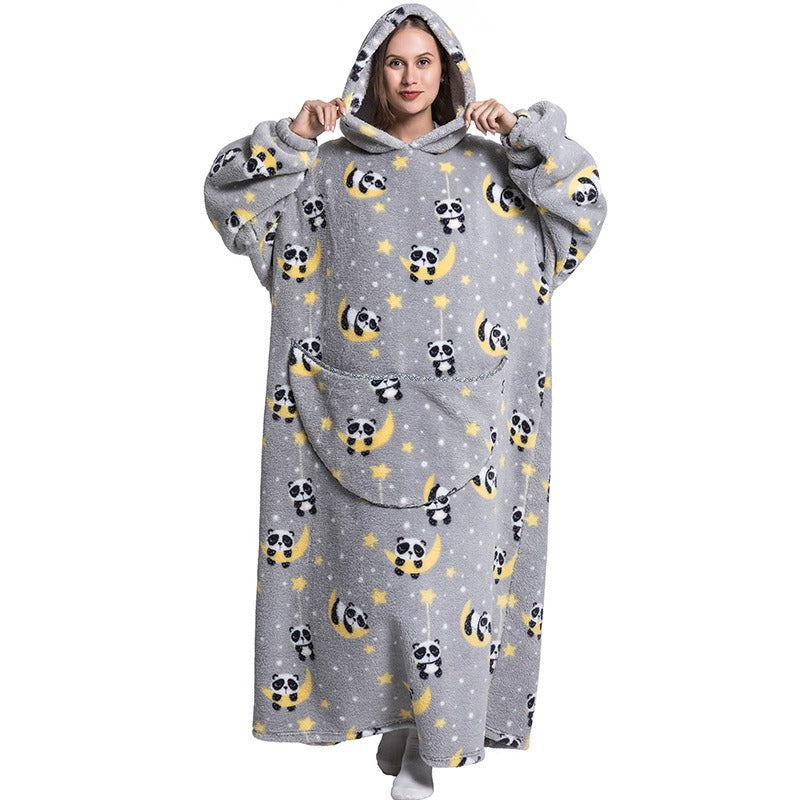 Superlange Flanelldecke mit Ärmeln Winter-Kapuzenpullover Sweatshirt Pullover Fleece Riesige tragbare Decke Kapuzenpullover Übergroß