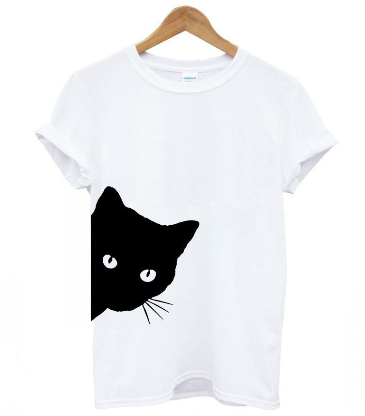 T-Shirt mit Aufschrift „Cat Looking Out Side“, lustiges Damen-Baumwoll-Casual-Top-T-Shirt