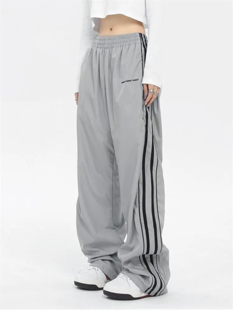 American Retro Striped Patchwork Sports Pants – Spring and Autumn