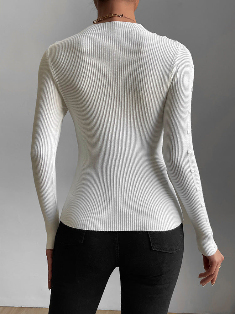 Women's Slim Soft Half High Collar Knit Shirt