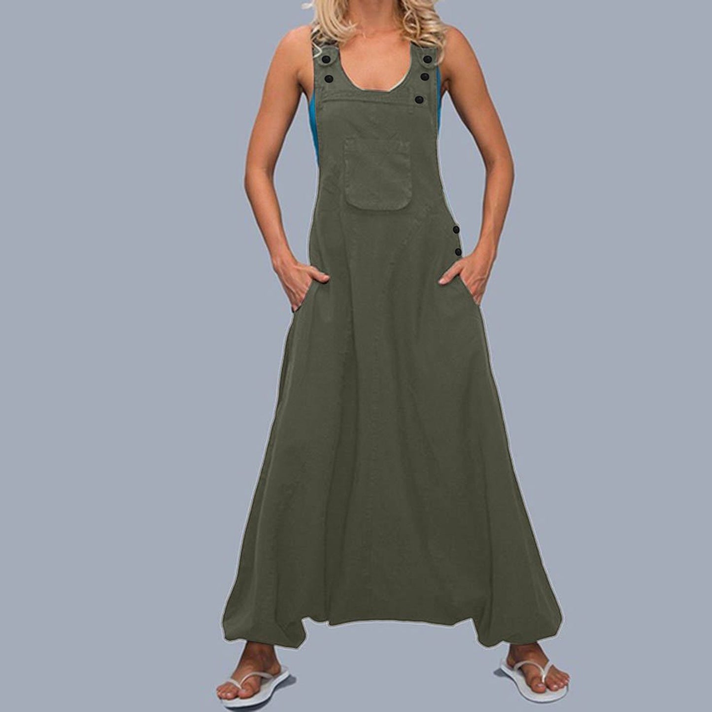 Lockere Jumpsuits für Damen, Haremshose, weite Hose, ärmellos, Taschen, Latz-Overall, siamesische Hose für Damen, große Größe S-2XL