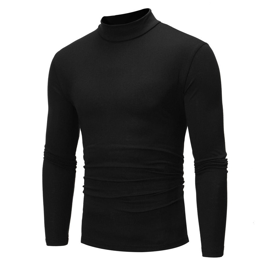 New Autumn And Winter Men's Casual Solid Color High Collar Men's Slim Long Sleeved T-Shirt Bottoming Shirt