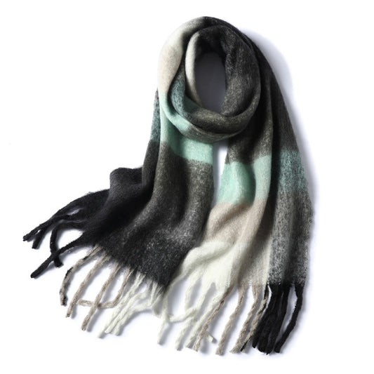 Autumn and Winter Imitation Cashmere Scarves – Thickened Striped Plaid with Tassels