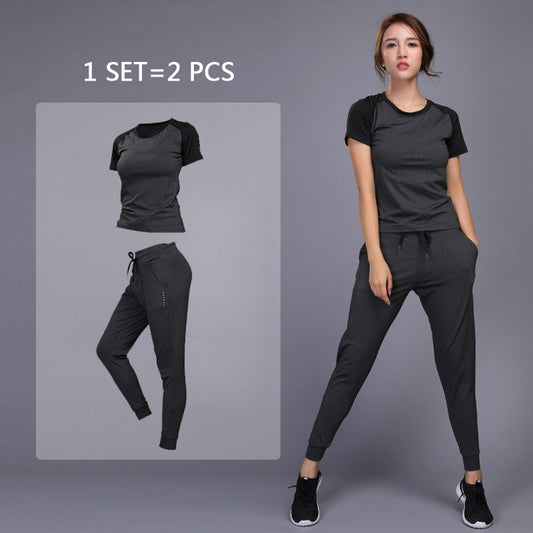 Women's sportswear Yoga Sets Jogging Clothes Gym Workout Fitness Training Yoga Sports T-Shirts+Pants Running Clothing Suit