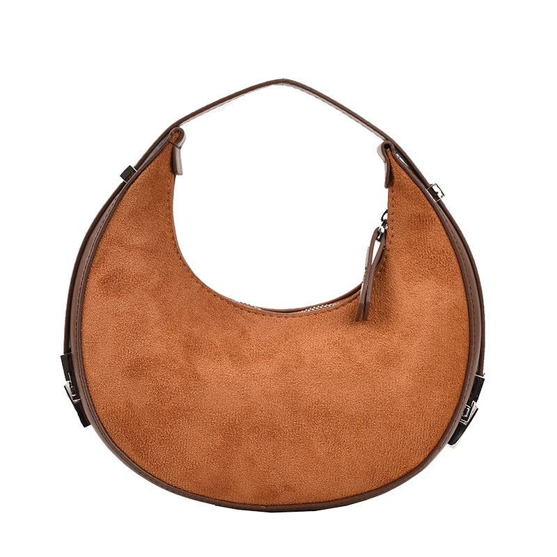 Fashionable new buckskin shoulder bag women autumn and winter all-match crescent underarm bag trendy texture